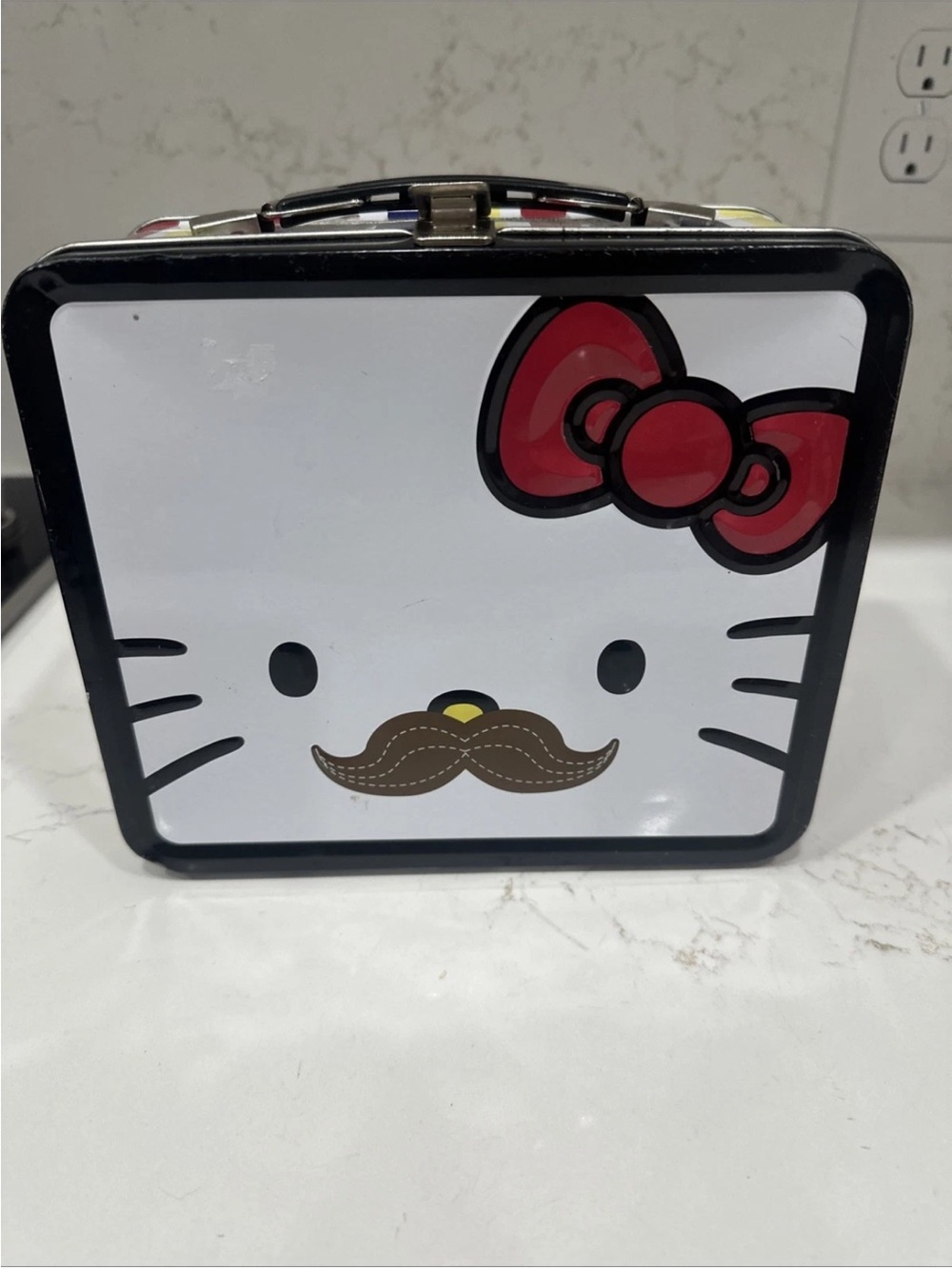 Sanrio Hello Kitty Mustache Metal Lunchbox by Loungefly Stripes 2000s